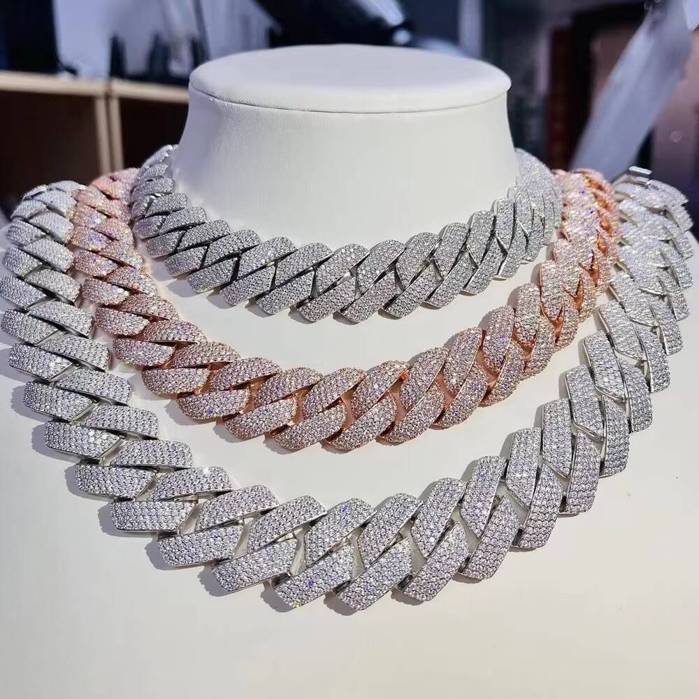 Fine Jewelry Hip Hop Gold Plated 925 Sterling Silver VVS Moissanite Diamond Iced Out Miami Cuban Link Chain Necklace for Men