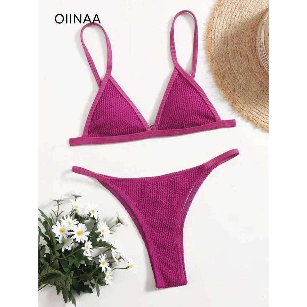 OIINAA Sexy Solid Bikini Set Women Swimsuit Two-Piece Simple Classic Fashion Female Swimwear Bathing Beach Vacation Beachwear