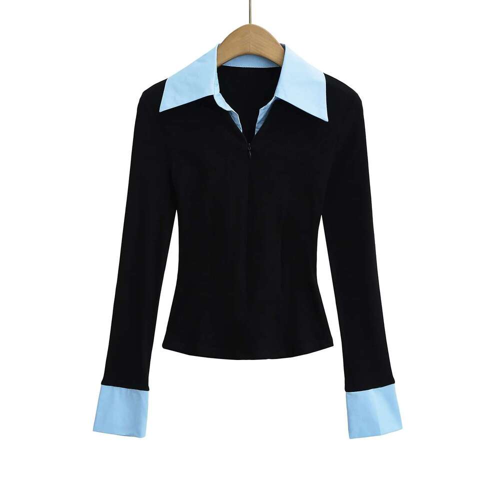 New Style Pure Desire Sexy Hot Girl Slim Fit Shirt Collar Long Sleeve Spring Summer Base T-Shirt Top For Women Ins B5