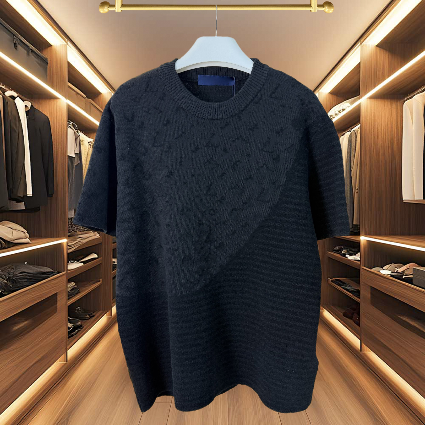 High quality designer classic style T-shirt designer men's knitted short sleeved summer fashion knitted T-shirt pure cotton floral men's black