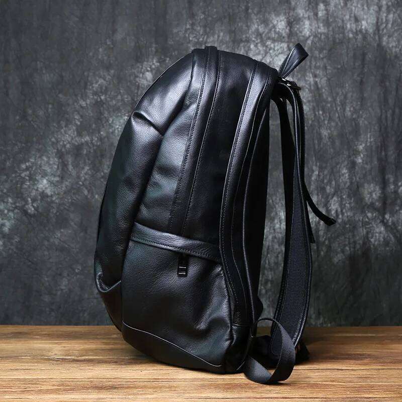 NZPJ Leather Men's Backpack Natural Cowhide Large Capacity Travel Outdoor Schoolbag Business Computer Bag For 15 Inch Laptop MDNG