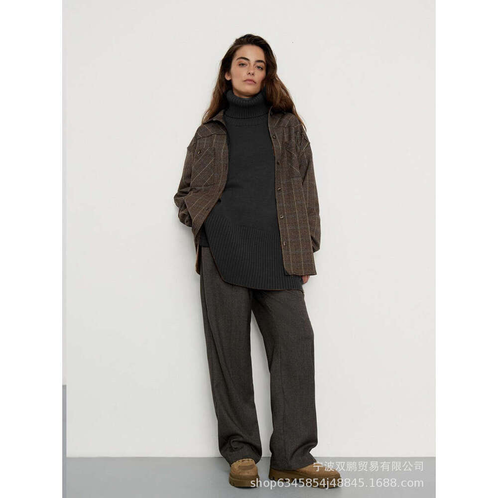 New Style Split Knitted Pullover Solid Color High Neck Loose Autumn Winter Women's Sweater B5