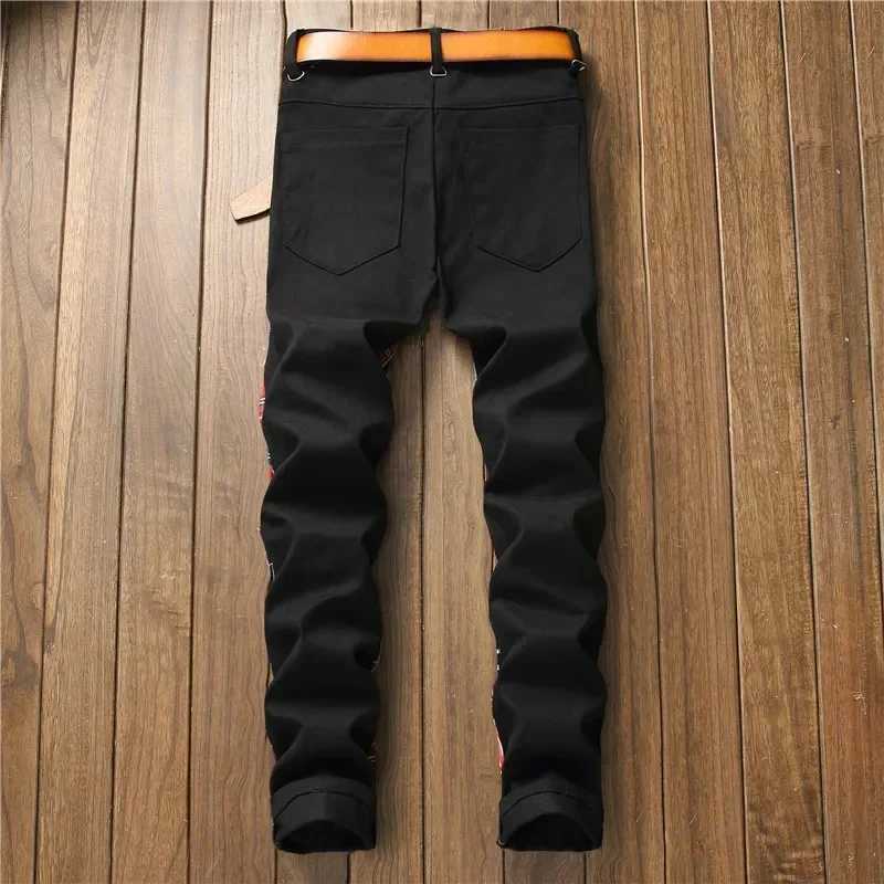 Mens Black Jeans Mens Fashion Punk Patchwork Street Jeans Mens Stretch Street Hip Hop Slim Fit Holes Punk Denim Cotton Pants X250718