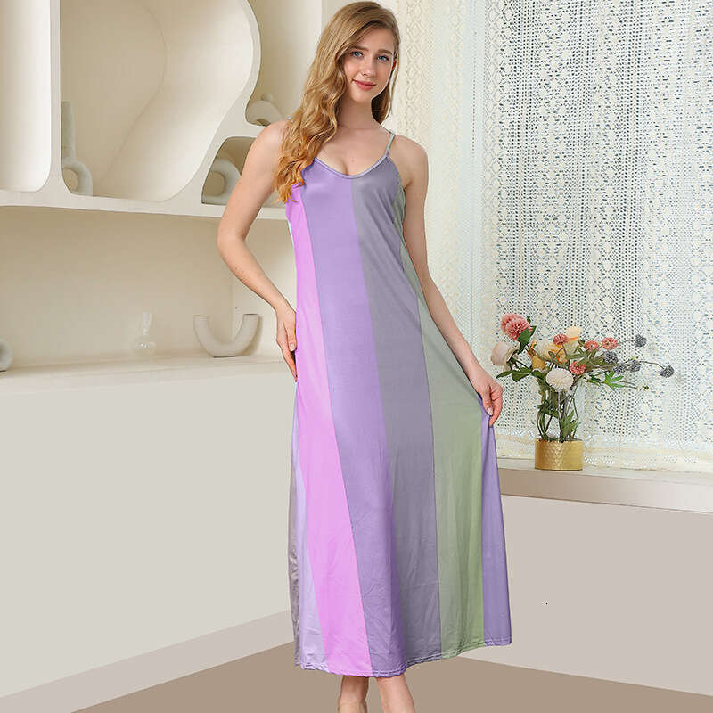 Women's Colorful Fabric Patchwork Round Neck Sweet Fresh Girl Style Long Dress Macaron B5