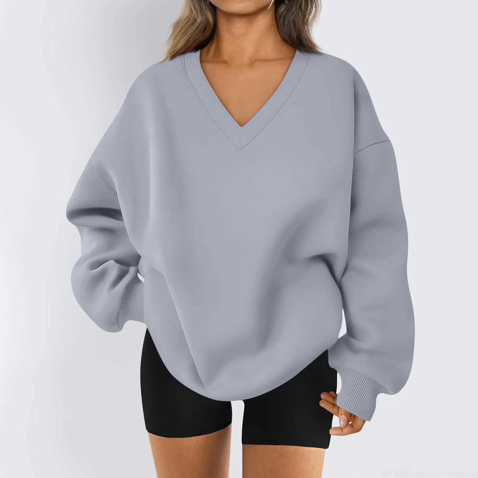 2023 Autumn Winter Womens Sweatshirt Comfortable Sports Tops Daily Flannel Wear Long Sleeve Top Casual V-Neck Clothes Coat XJ250717