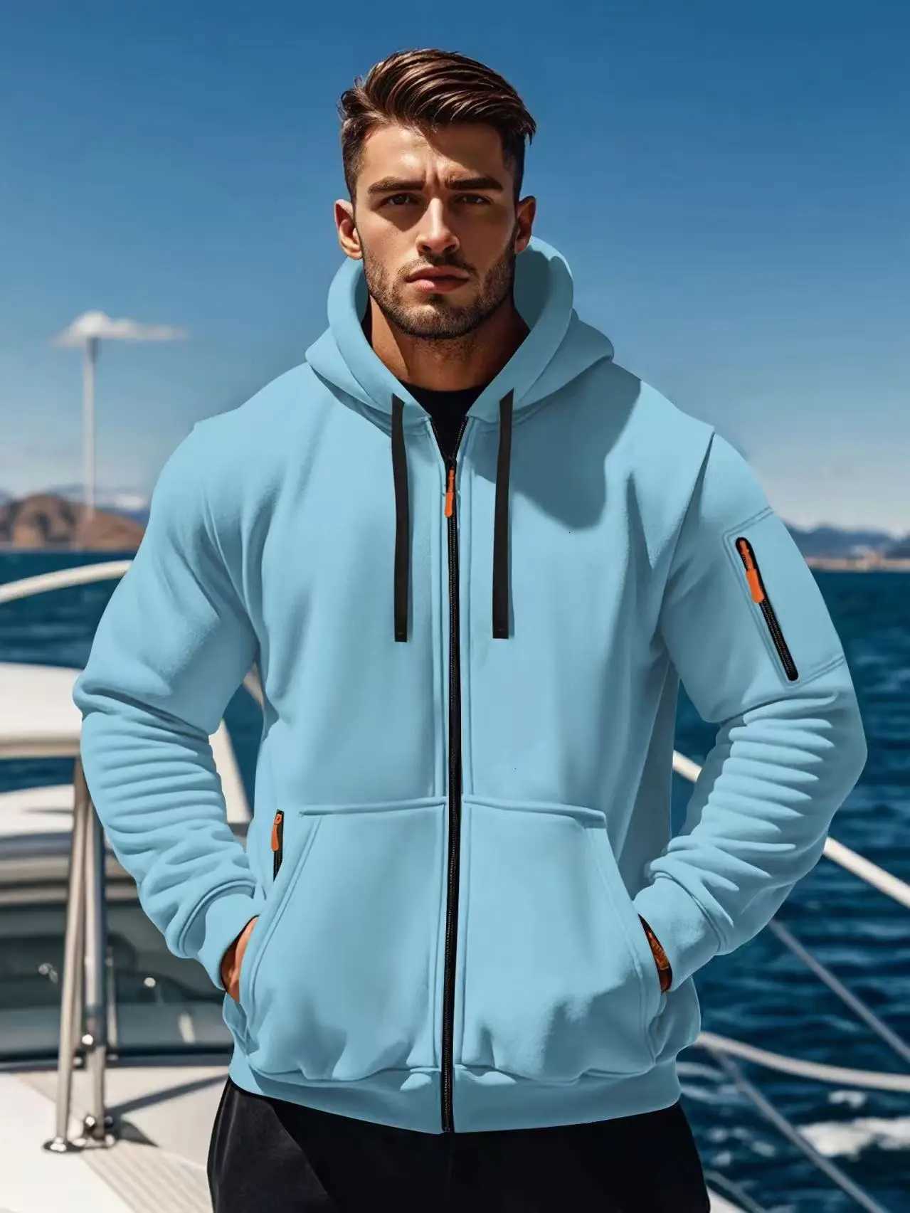 2025 New Trendy Loose Hoodie Mens Zipper Hoodie Mens Hoodie Autumn/Winter Plush Warm Coat XJ250714