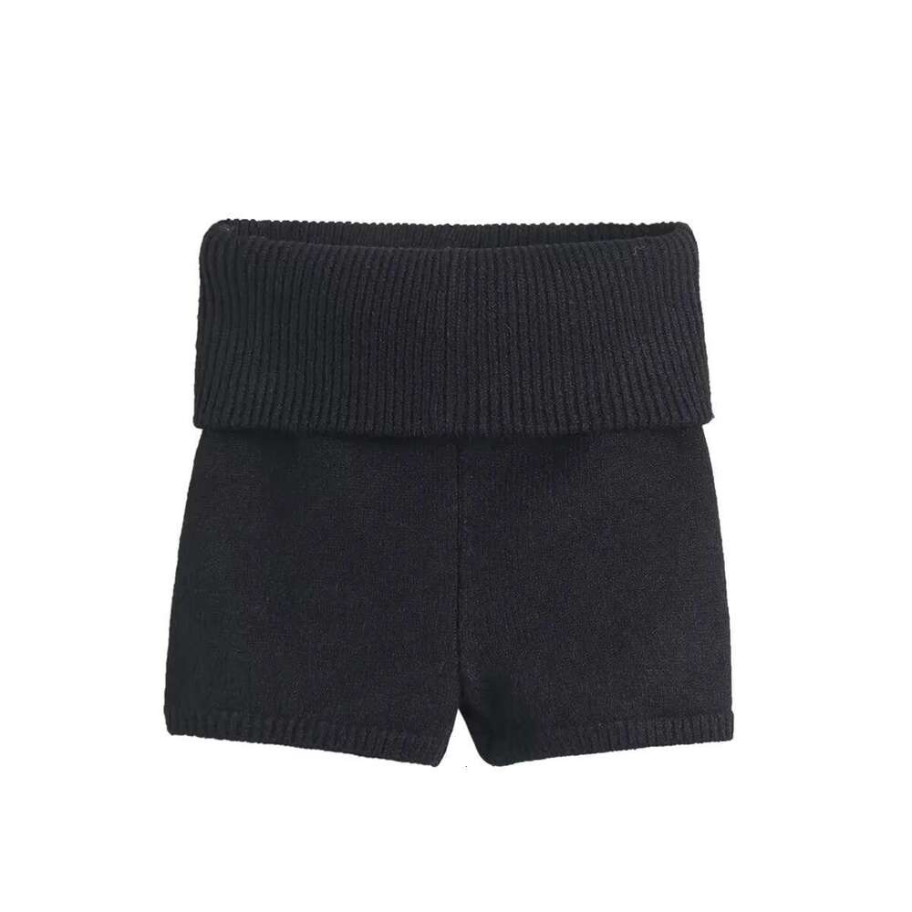 Spicy Girl Style Low Knitted Shorts Spring Autumn Sexy Hip-Hugging Double-Layer Turn-Over Waist Ribbed Slim Fit Tight Hot Three-Quarter Pants B5