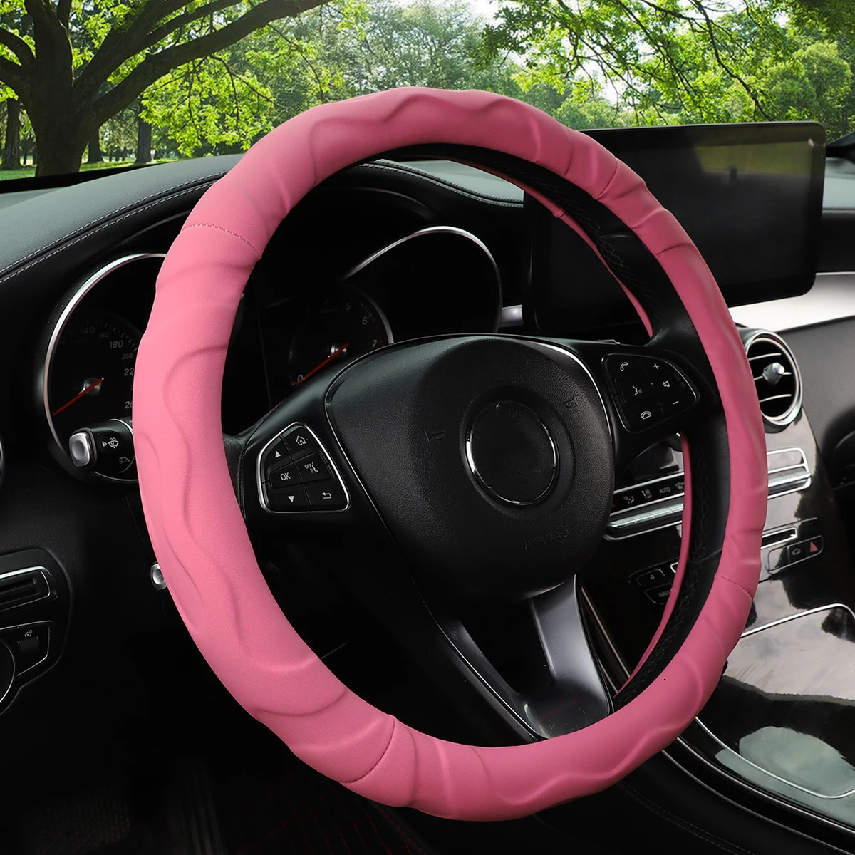 1 Artificial Lamb Skin Sense Three-dimensional Styling Sports Car Steering Wheel Cover Fits 14.5-15 Inches 37-38CM 250715
