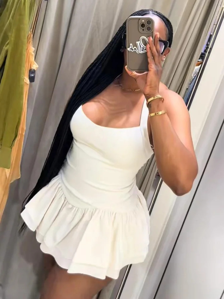 Fashion Patchwork Halter Mini Dress For Women Chic Sleeveless Backless Pleated Short Dress Lady Vacation Party Evening Vestidos 250715