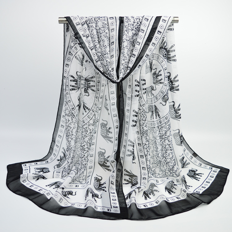 K1395 Spring and summer new Korean chiffon long silk scarf female printed cross-border supply neck scarf