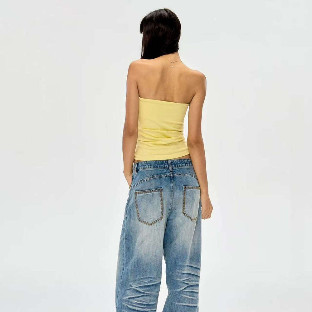 Spicy Girl Pure Desire Floral Print Tube Vest Summer Vacation Style Fresh Top B5