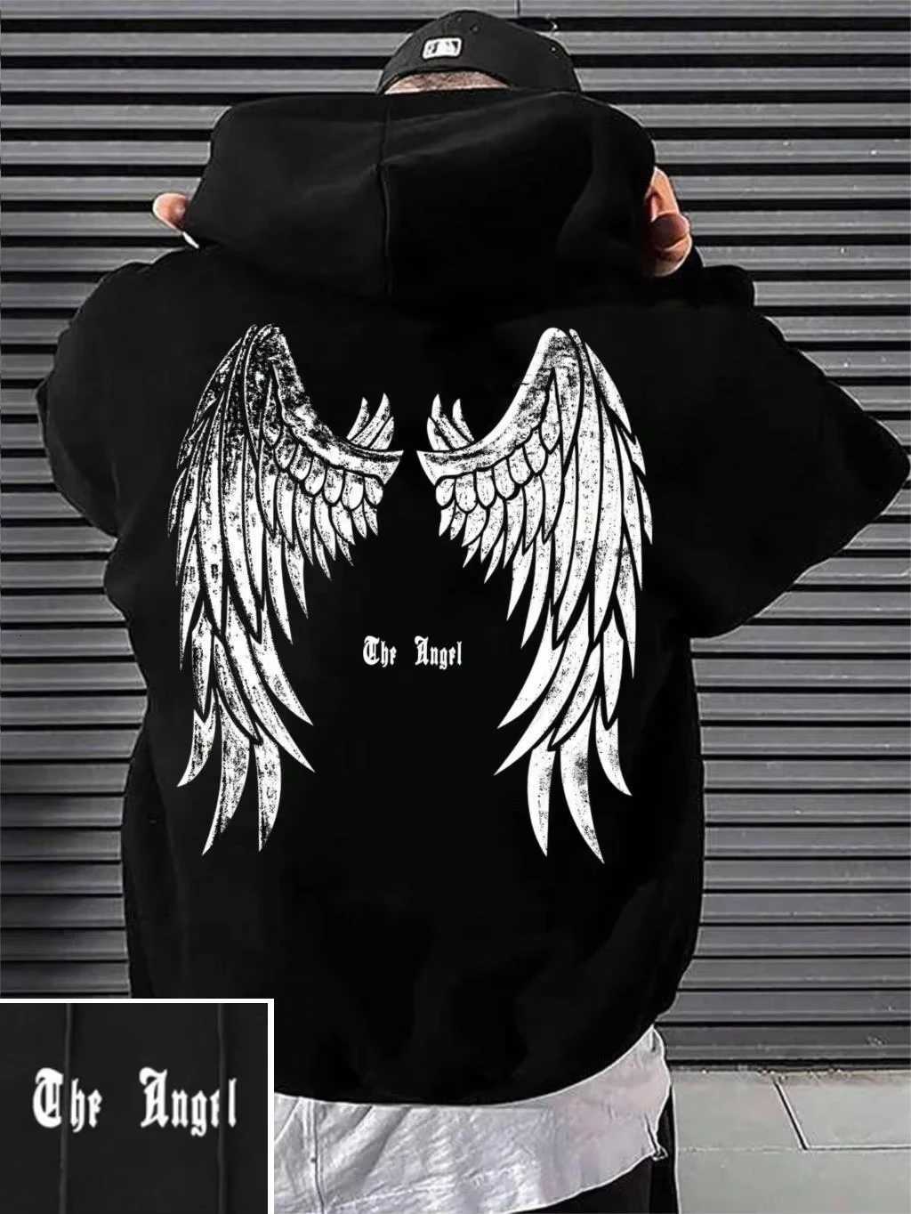 Angel Wings Printed Mens Hoodie O Collar All Match Loose Sweatshirt Fashion Basic Daily Comfort Hoodie Fall Wear XJ250714