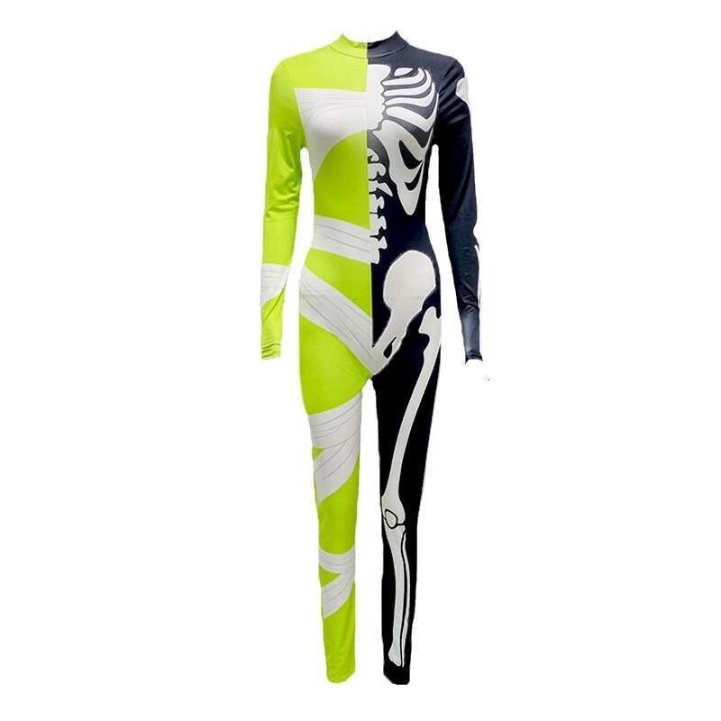 Skeleton Day Of The Dead Unisex Tight-Fitting Role-Playing 3D Digital Printed Jumpsuit Halloween Cosplay B5