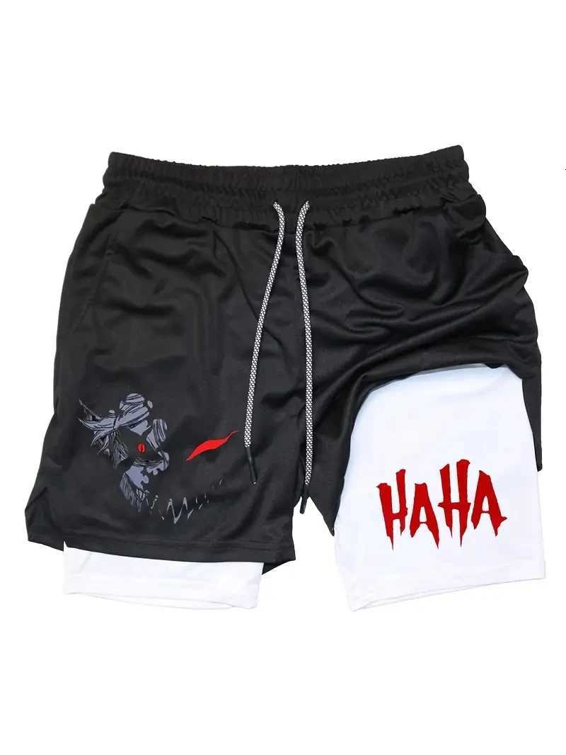 Mens Multifunctional Double-Layer Sports Shorts Breathable Elastic Fabric with Hooks and Towel Pockets Random Pattern W250718