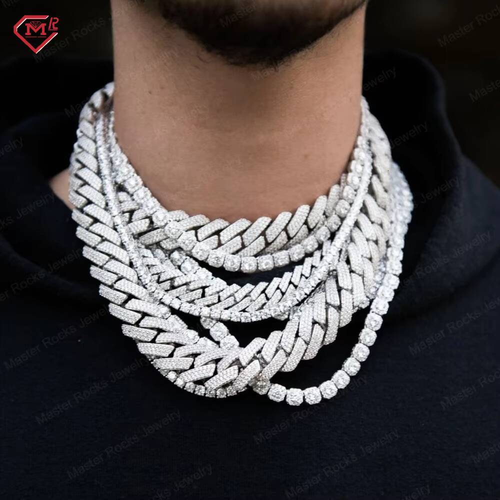 10MM 12MM Cuban Link Chain Hiphop 925 Silver Iced Out Cuban Necklace Vvs Moissanite Cuban Chain