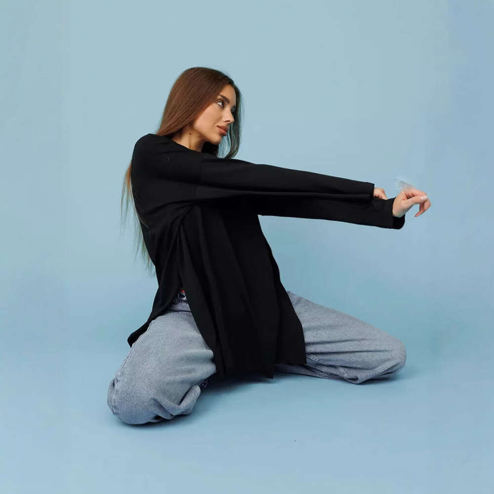 Spring And Autumn New Style Long Sleeve T-Shirt For Women, Pure Cotton, Loose Fit, Patterned, Split Knit Top, Wine Red B5