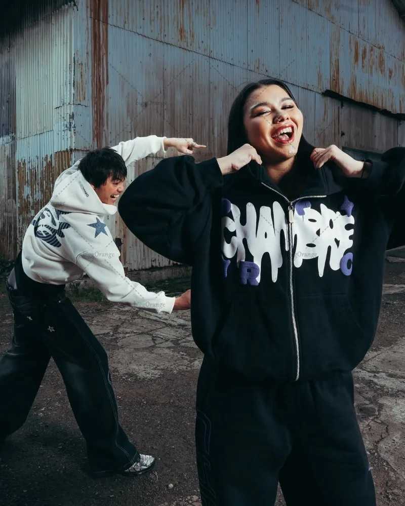 American New High Street Trendy Zipper Hoodie Men Letters Star Pullover Jacket Tops Womens Gothpunk Oversized Sweatshirt Men X250718