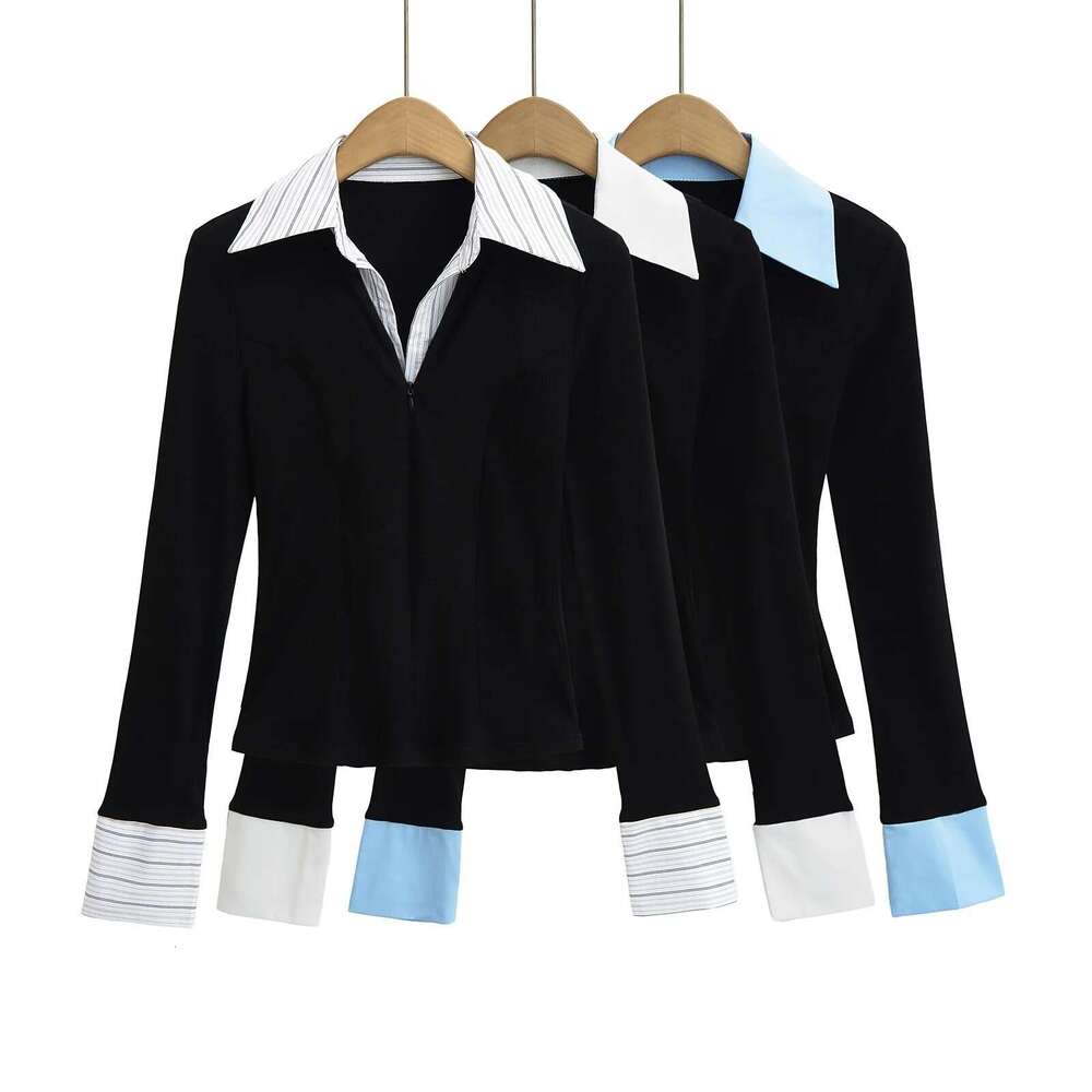 New Style Pure Desire Sexy Hot Girl Slim Fit Shirt Collar Long Sleeve Spring Summer Base T-Shirt Top For Women Ins B5