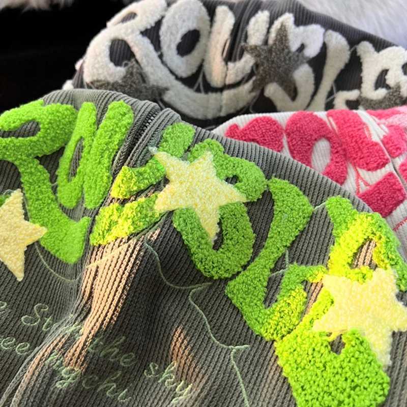 American Vintage Goth Corduroy Zip Up Hoodies For Men Hip Hop Fashion Foam Print Jacket Womens Y2K Streetwear Sweatshirts XJ250714