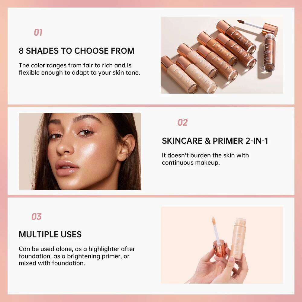 8colors Halo Filter Liquid Highlighter Contouring Pearlescent Makeup Brightener Bronzer Glow Body Face Cosmetic X250718