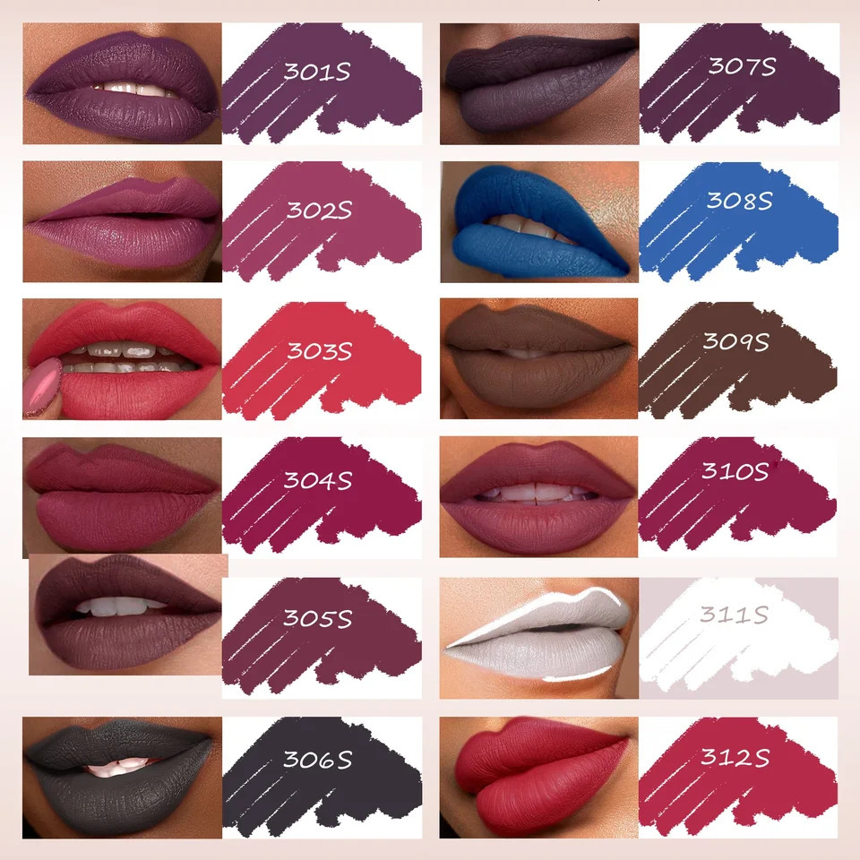 Matte Lip Liner Pencil Set of 12 Nude Brown Shades Highly Pigmented Smooth Velvet Finish Long-Lasting Waterproof Smudge-Proof 250716