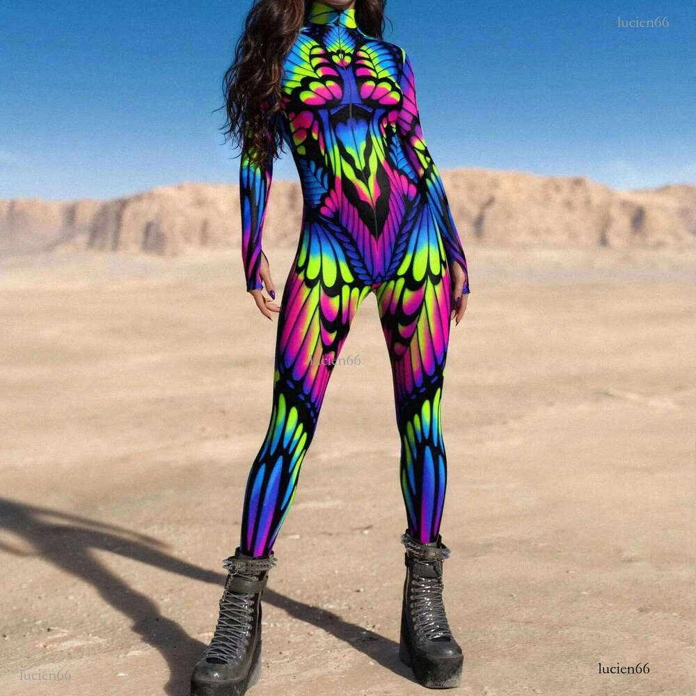 Halloween adult roleplaying jumpsuit color 3D printing womens single carnival party stage display tight fitting clothing costumes 240823