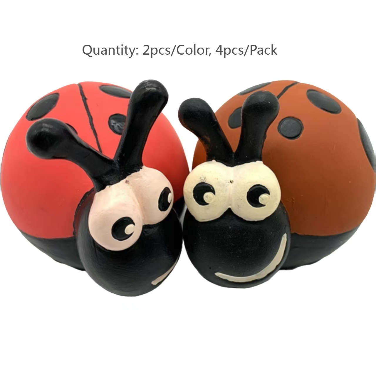 Latex Screaming Ladybird Puppy Toy Soft Natural Rubber Squeaky Chewy Dog Toys for Interactive Play 4pcs in One Pack