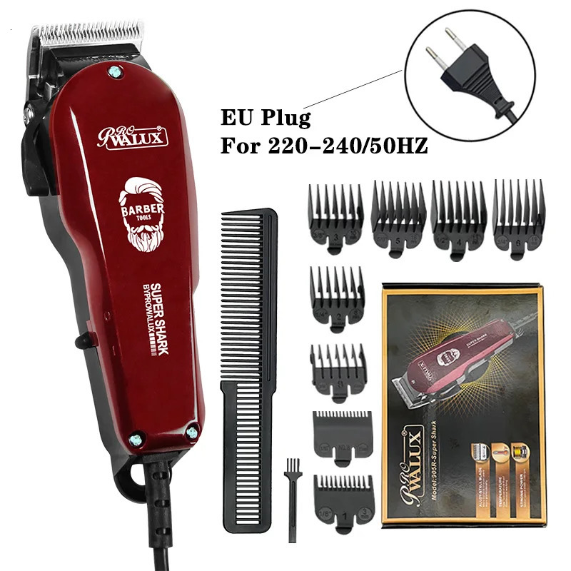 WALUX Professional AC220240V Hair Clipper 10W Powerful Trimmer Home Man Shaver 2M Cable Cutting Machine 8 Guard Combs 250716