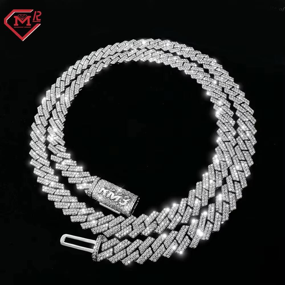 8mm Hiphop Cuban Chain 2 Rows 925 Silver Iced Out Necklace Straight Edge Vvs Moissanite Cuban Link Chain