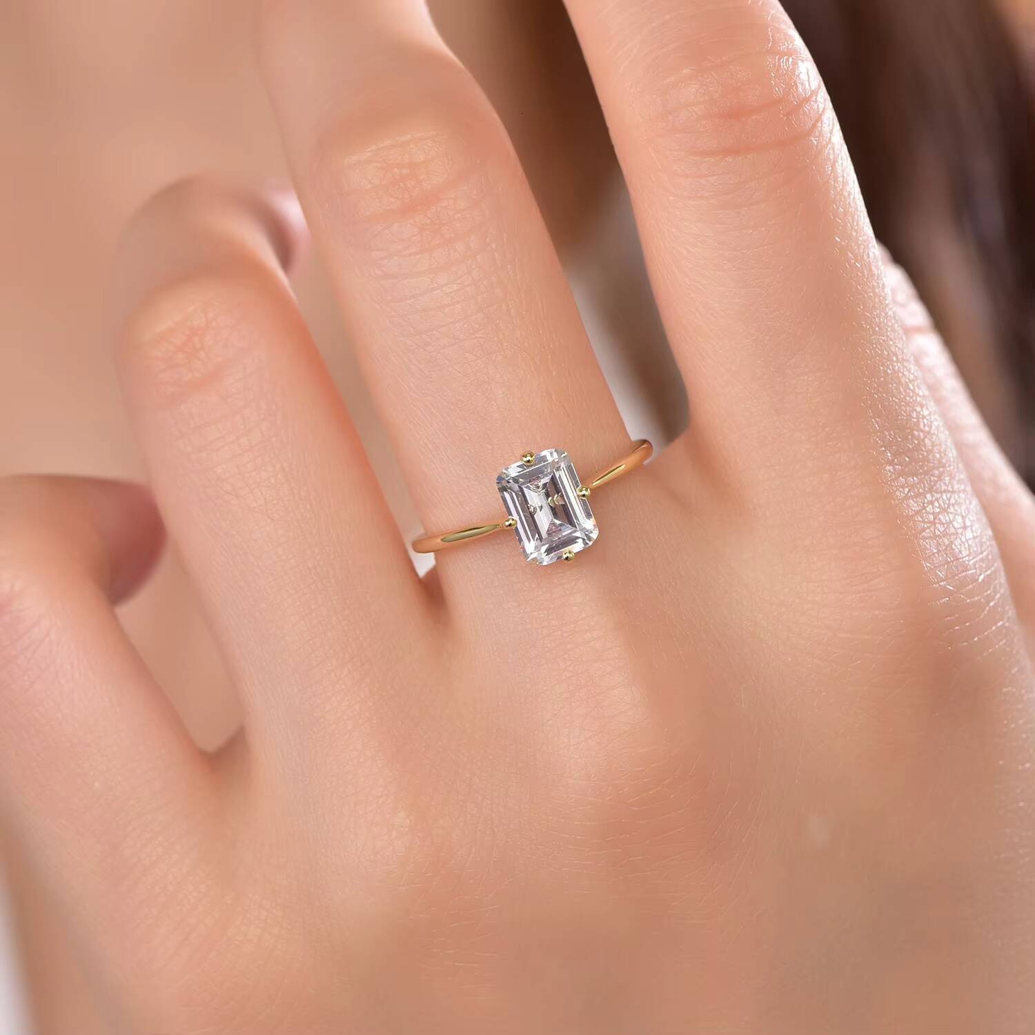 2022 Emerald Cut 6*8mm Moissanite Lab Grown Stone Ring Jewelry square AAA Cz 14k Gold Ring Bohemian Rings