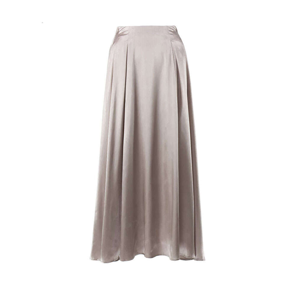 Women's Summer New Elegant High Waist Satin Long Skirt B5