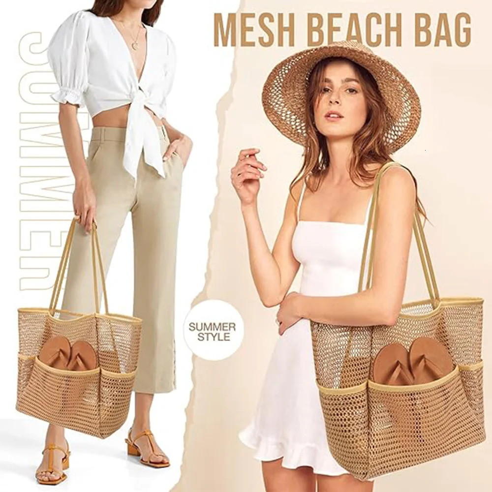 Beach Nylon Mesh Tote Bag Casual Tote Bag Women Foldable Shoulder Bag For Beach Picnic Vacation 250715