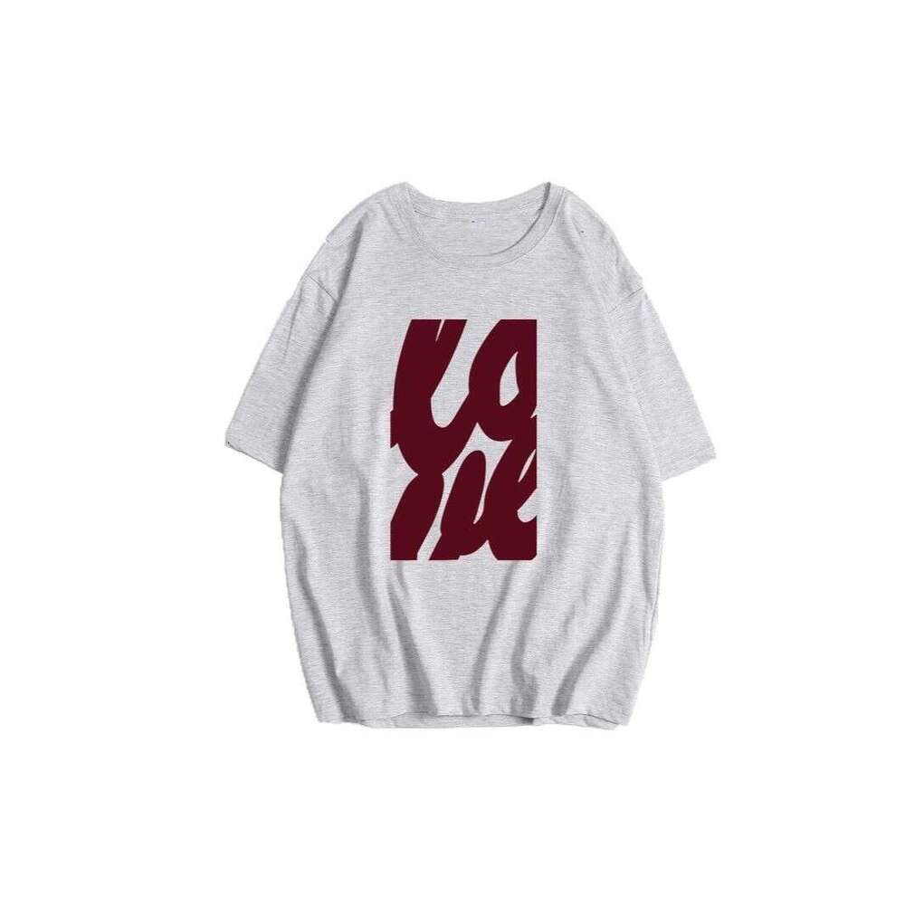 Minimalist Letter Print T-Shirt For Women, Summer Versatile Loose Round Neck Pure Cotton Short Sleeve Top B5