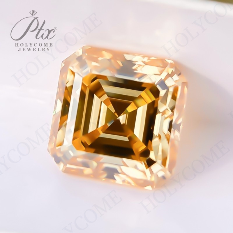 Moissanite Stone Asscher Cut Champagne Original Color VVS1 Gemstone GRA Certificate Various Sizes High Quality Synthetic Moissanite Diamonds