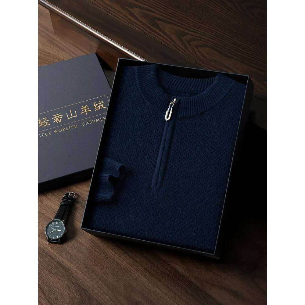 New Men's 100% Goat Cashmere Sweaters O-Neck Half Zipper Pullovers Autumn Winter Light Men Large Size Knitwear Jumpers