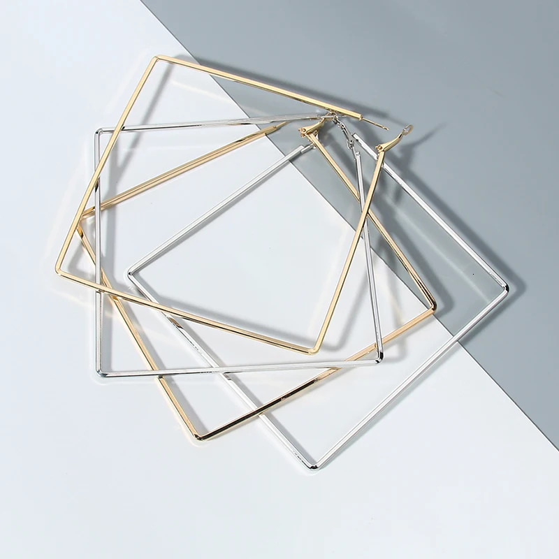 BLIJERY Trendy Oversize Geometric Big Hoop Earrings For Women Basketball Brincos Exaggerated Large Square Punk Jewelry 250715