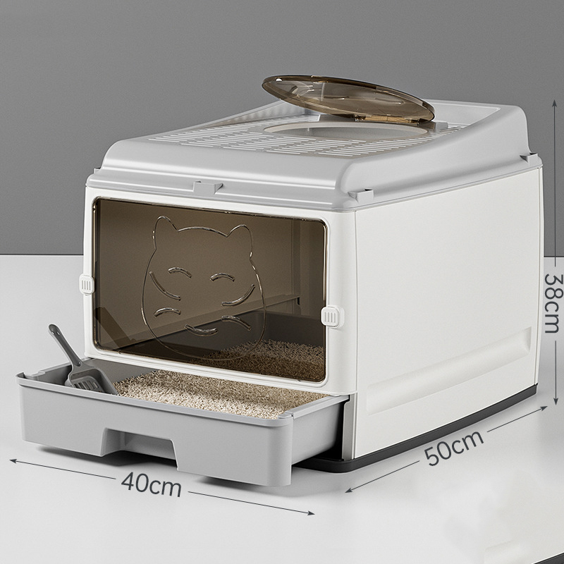 Extra large fully enclosed cat litter box drawer, double door upgraded cat toilet, extra large space, worry free odor prevention and side leakage prev