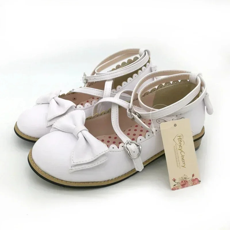 Lolita Shoes Women Flats Low Round With Cross Straps Bow Cute Girls Princess Tea Party Students Lovely Size 3441 250717