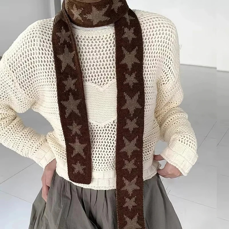 Star Cashmere Scarf Vintage Knitted Narrow Longer Scarf Women Two Colors Muffler Neck Warmer Y2k Girl Accessories Four Seasons 250717