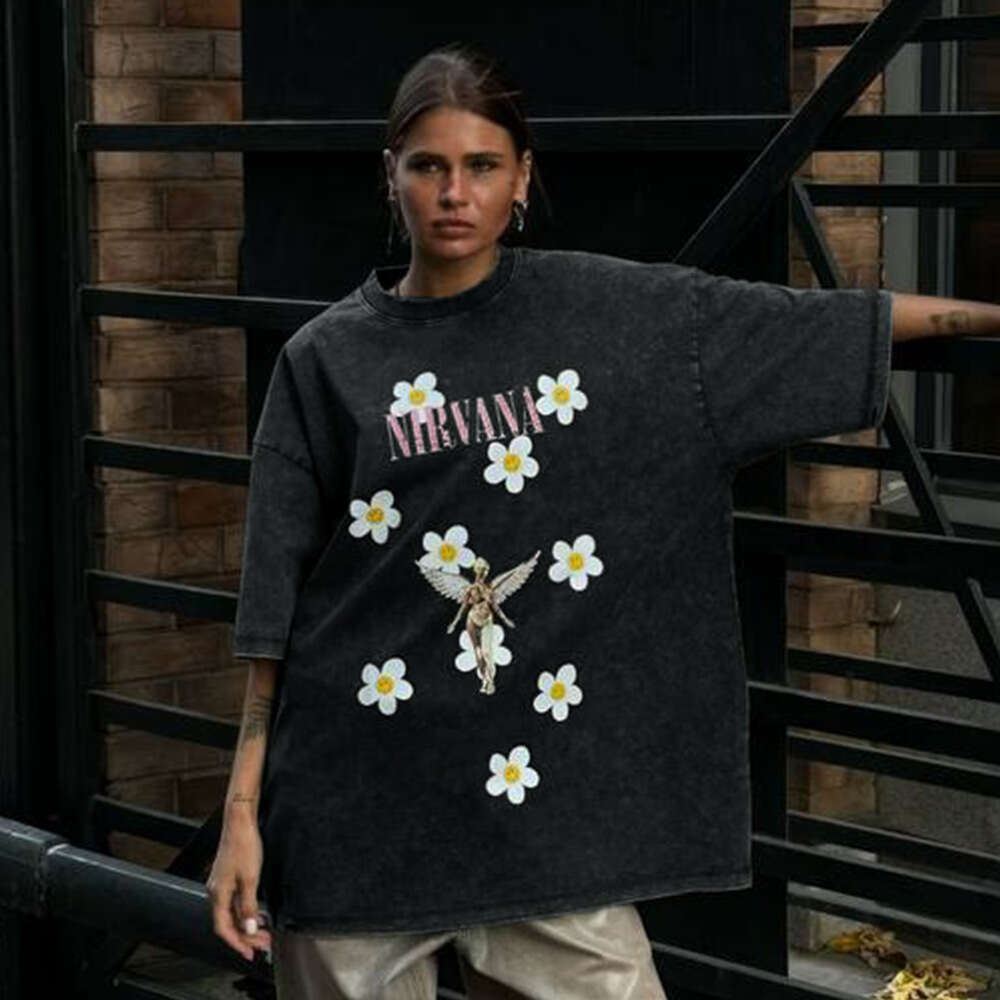 Loose Cotton Washed Printed Summer New Floral Print Half Sleeve T-Shirt For Women B5