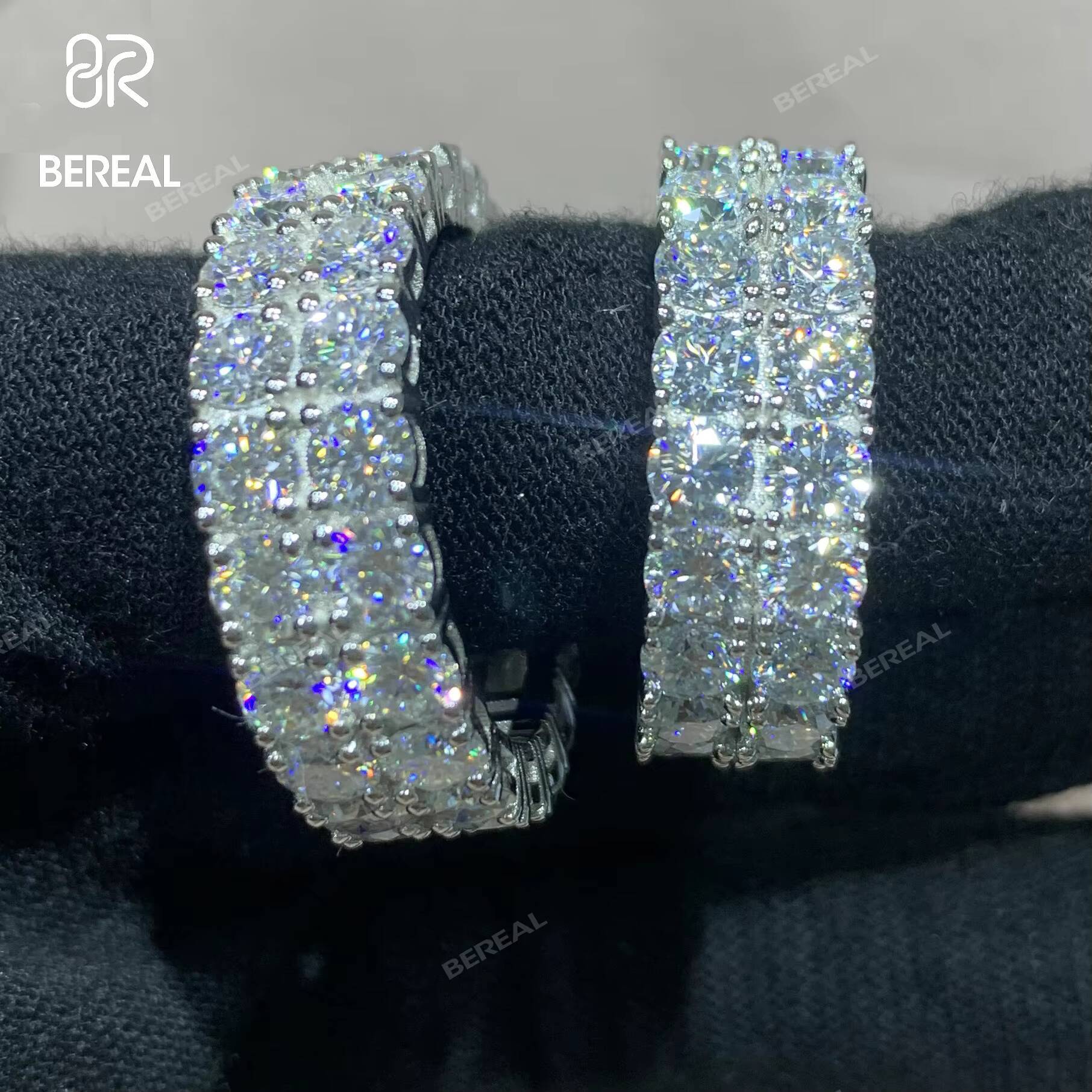 Fine Jewelry Real 10K 14K 18K Solid Gold Two Rows Eternity Ring Band Round Brilliant Cut Vvs Moissanite Engagement Wedding Ring