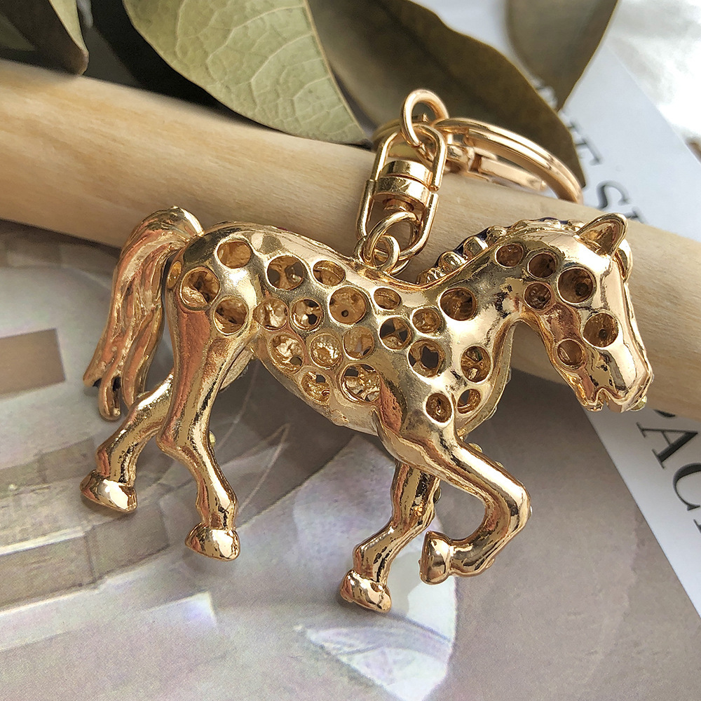 Diamond-in Pony Bag Charms Cute Cartoon Metal Keychain Hanging Women's Bag Accessories Car Cute Pet Decoration