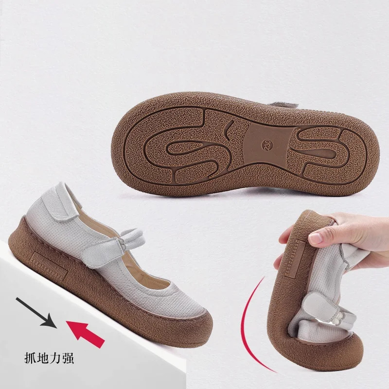 Womens Genuine Leather Comfort Flats Hollow Mary Jane Shoes Fashion Lightweight Soft Hook Loop Nurse Women Strap Moccasins 250717