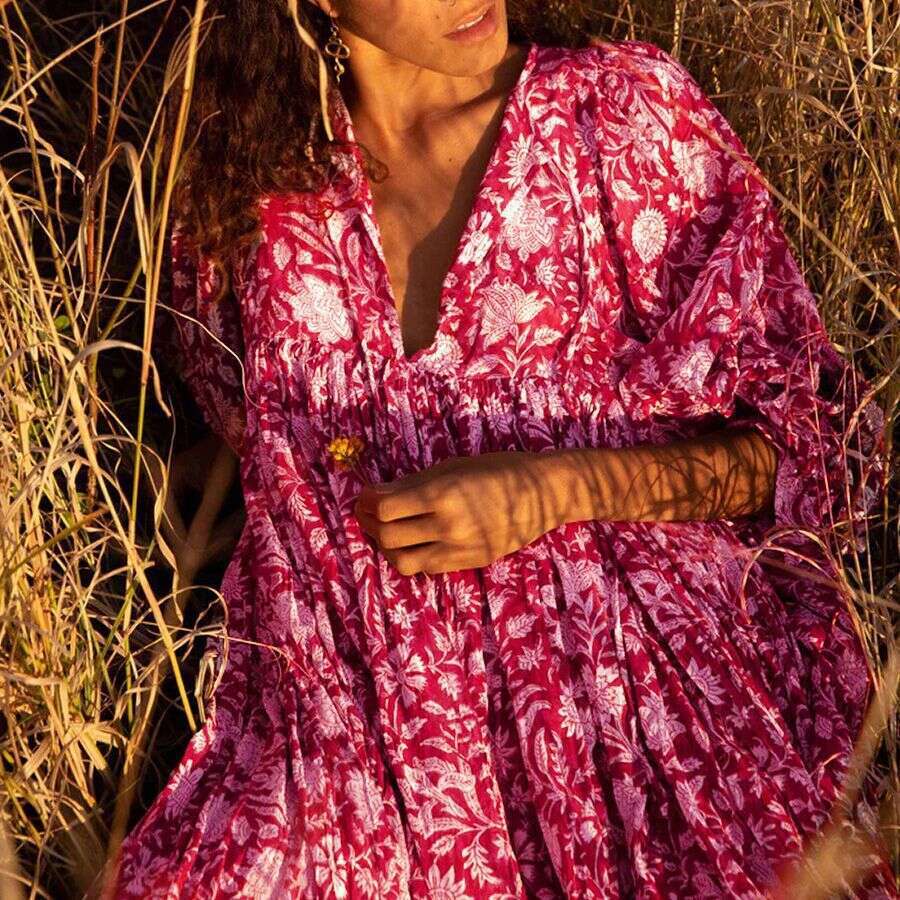 Unique Artistic Style Rayon Floral Fashion Print Dress B5