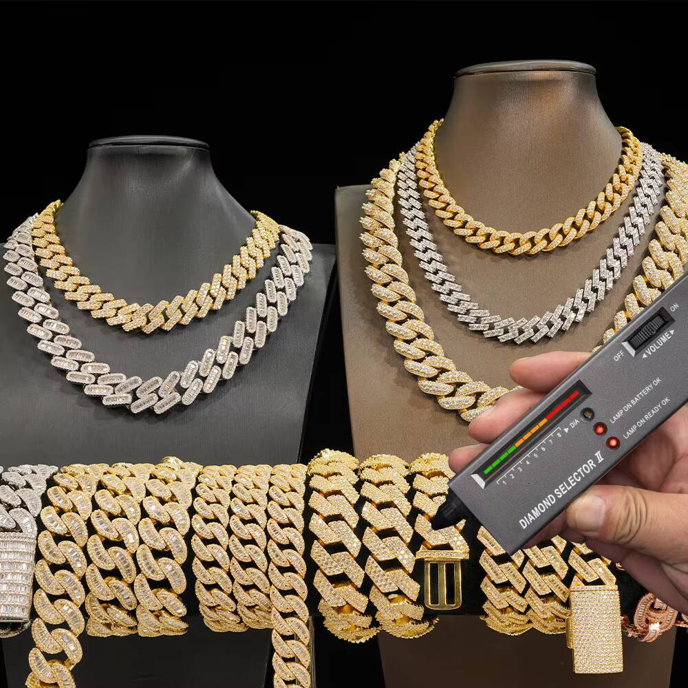 Fine Jewelry Hip Hop Gold Plated 925 Sterling Silver VVS Moissanite Diamond Iced Out Miami Cuban Link Chain Necklace for Men