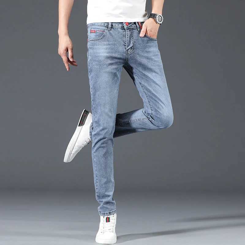 2024 Korean Slim Fit Stretch Jeans Fashion Brand Skinny Jeans Men Casual Classic Cotton Youth Pencil Denim Trousers Light Blue X250718