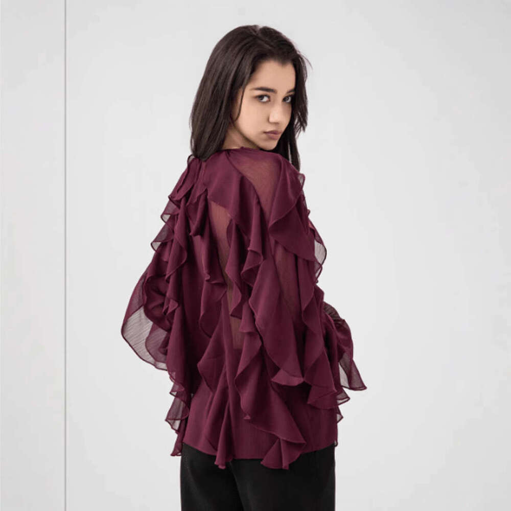 TRAFZA Spring Summer Women's V-Neck Layered Decorative Versatile Long Sleeve Shirt Pullover Top For Women B5