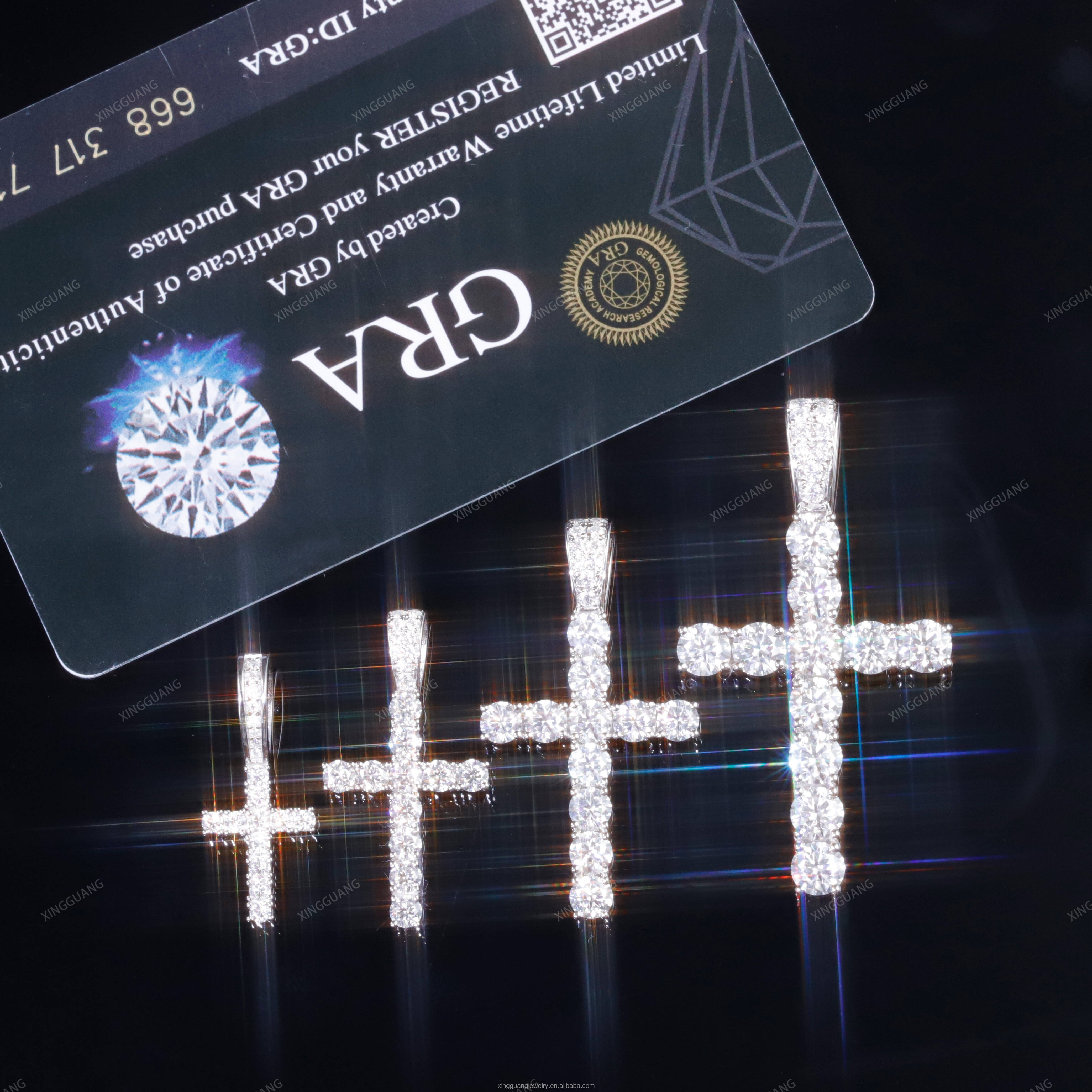 GRA Certificate Moissanite Jewelry Iced Out S925 Silver 2mm/3mm/4mm/5mm D VVS Diamond Moissanite Cross Pendant for Men Women