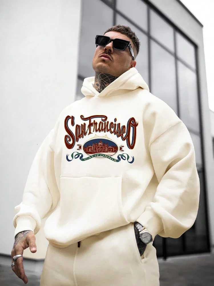 2023 Winter Fashion Heavyweight Retro Mens English Letters 100% Cotton High Quality Printed Round Neck Fitness Hoodie Sports XJ250714