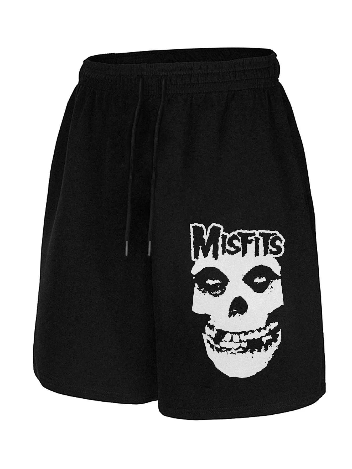 Mens Womens Black Misfits Skull Graphic Printed Casual Shorts Summer Outdoor Fitness Sports Comfortable Loose Shorts W250718